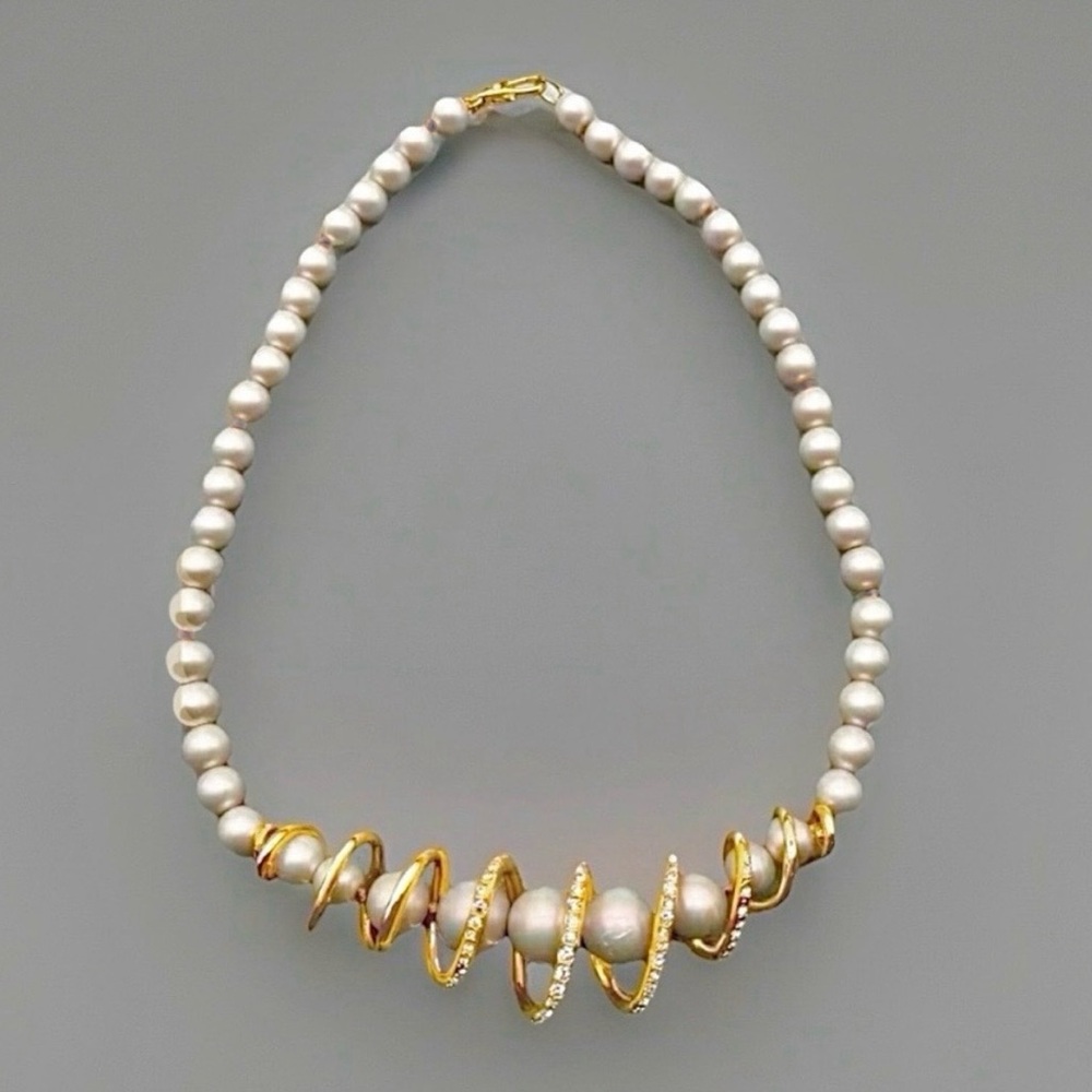 Alexis Bittar Vintage Spiral Gray Pearl Necklace